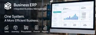 Business ERP dashboard on a desktop monitor